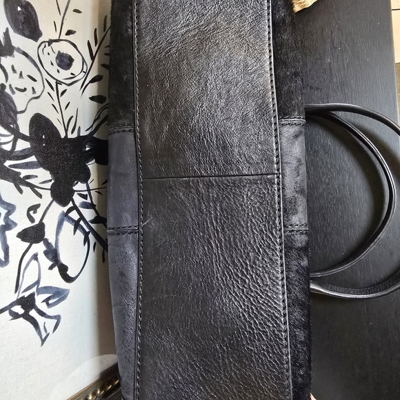 Fossil Vintage Reissue Calf Hair Leather Top Zip Satchel Handbag Black - Picture 7 of 8